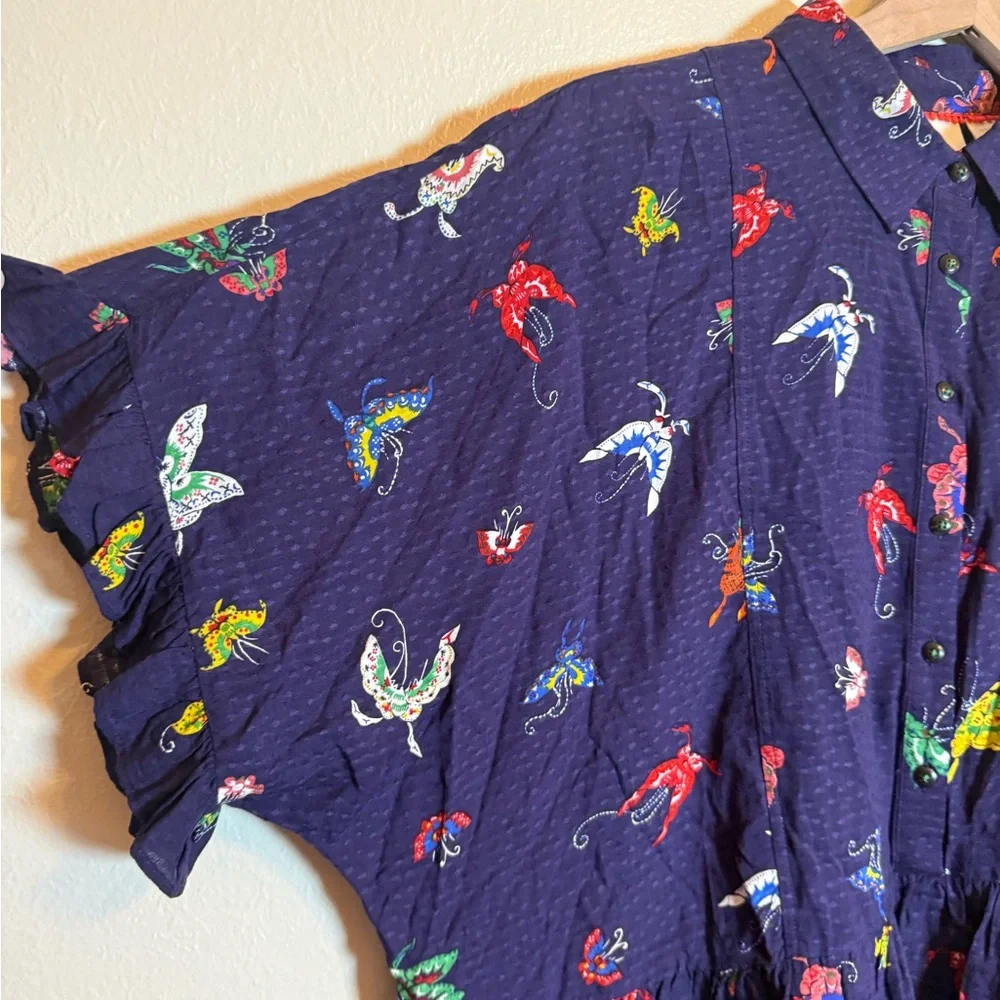 Anthropologie Maeve Mallory Ruffled Butterfly Print‎ Blouse - Picture 3 of 7
